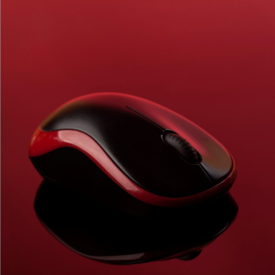 mouse on glossy red background